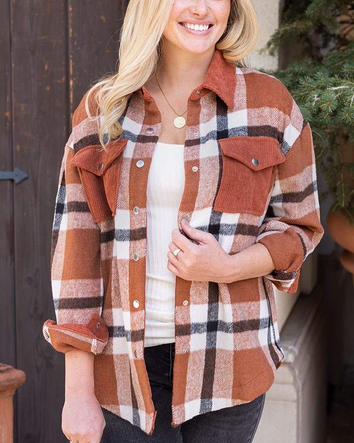 Flannel Shacket in Rust Plaid - FINAL SALE - Grace and Lace