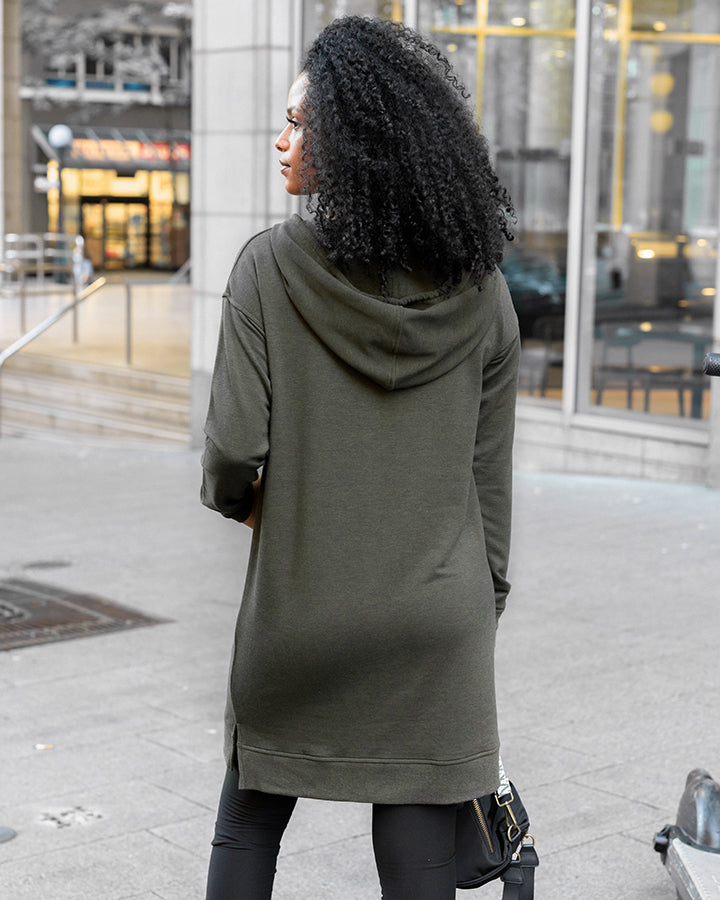 Hoodie Dress in Heathered Olive - FINAL SALE - Grace and Lace