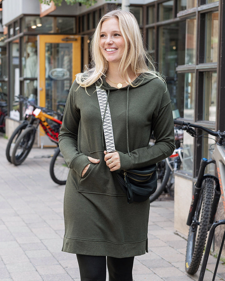 Hoodie Dress in Heathered Olive FINAL SALE