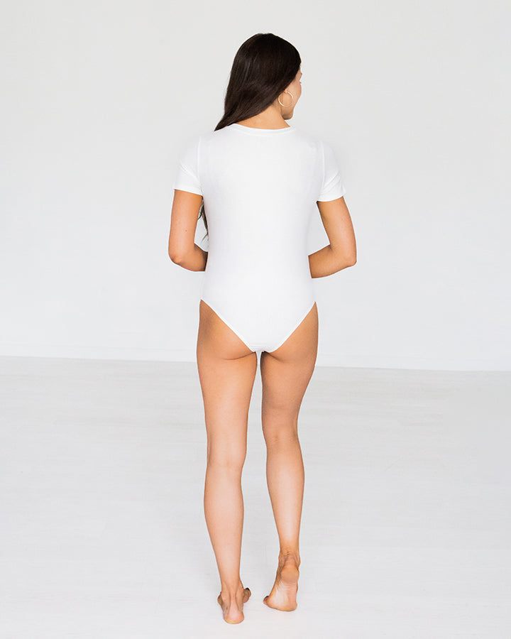 Ribbed Henley Bodysuit in Ivory - Grace and Lace