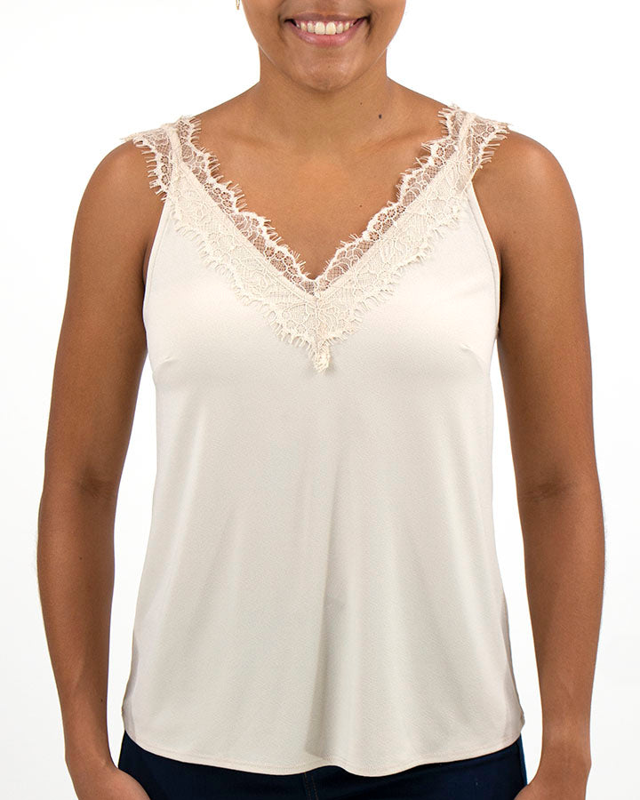 Buy ROUND NECK LACE-TRIM WHITE CAMI for Women Online in India