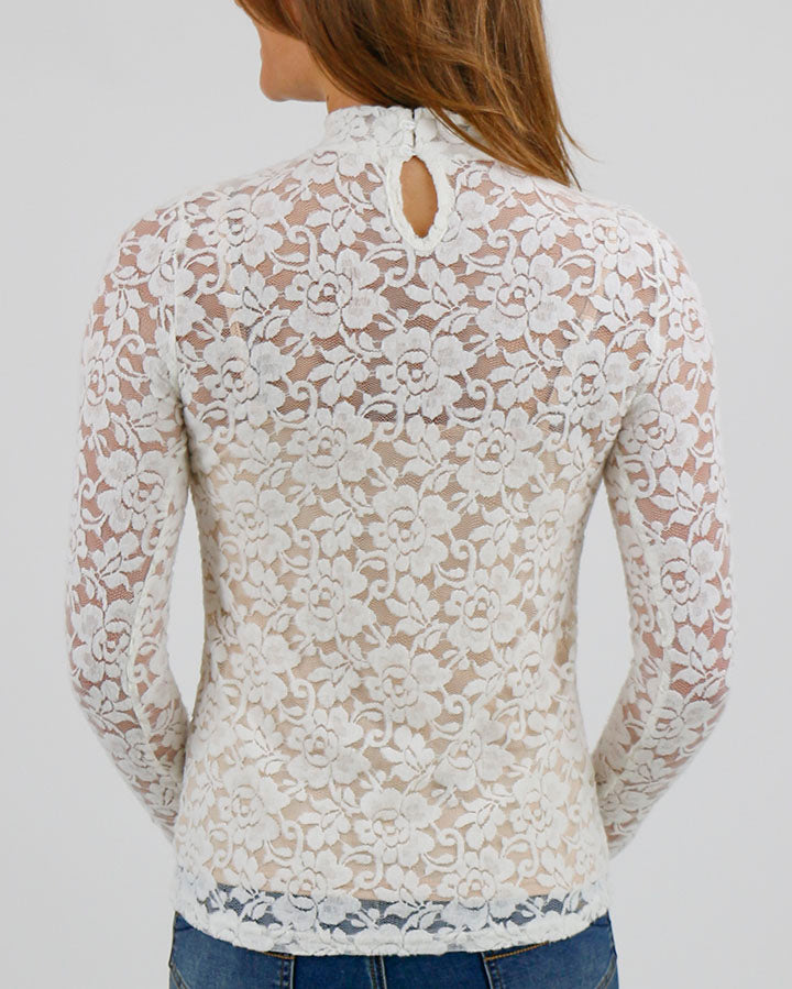 Layered lace mock neck top in ivory - Grace and Lace