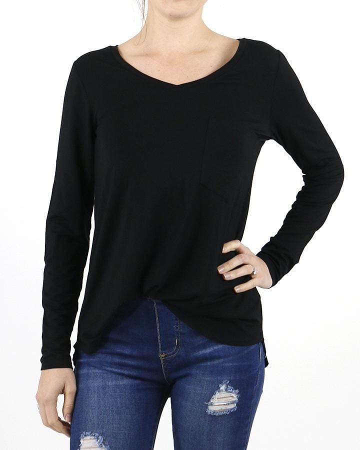 Long Sleeve Perfect Pocket Tee - Black / XXS