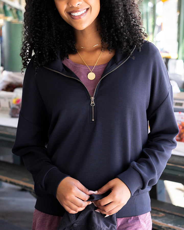 Luxe Knit Half-Zip Pullover in Navy - FINAL SALE - Grace and Lace