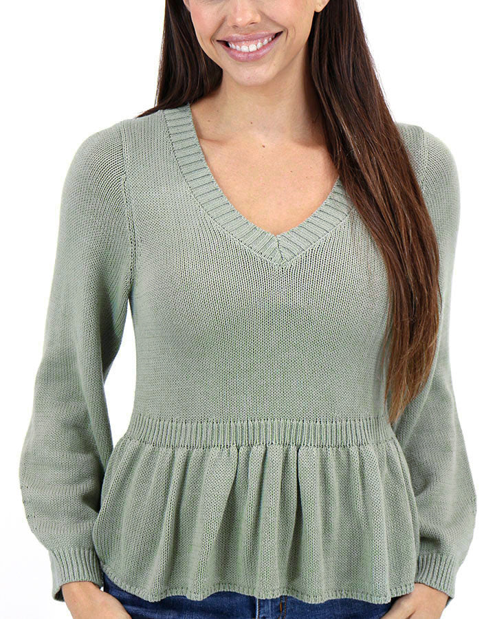 Mel's Pretty Peplum Sweater in Spanish Moss - Grace and Lace