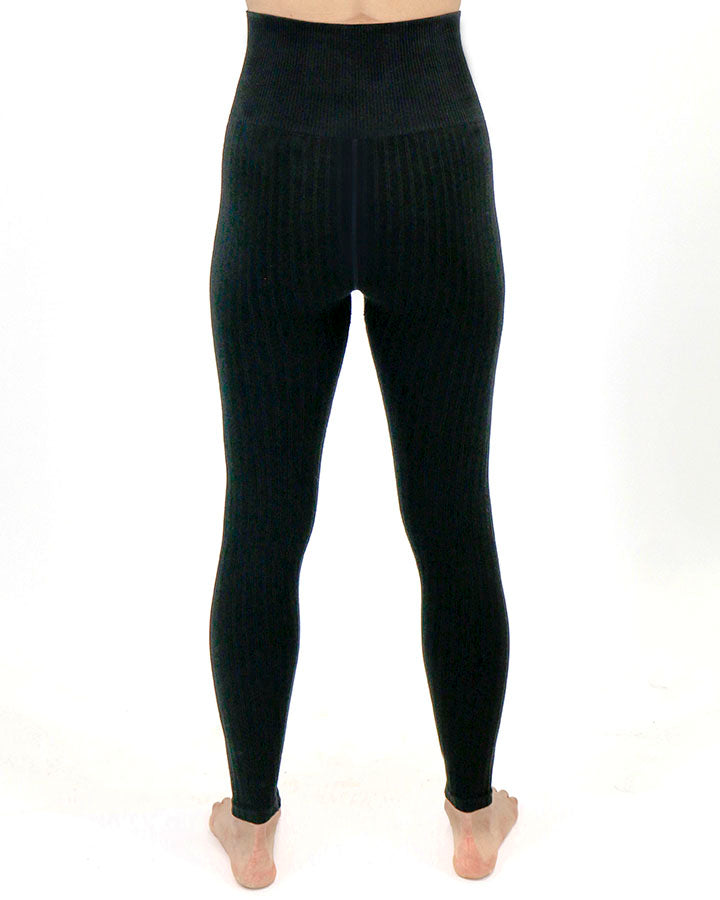 Ribbed gathered-detail leggings - Black - Ladies