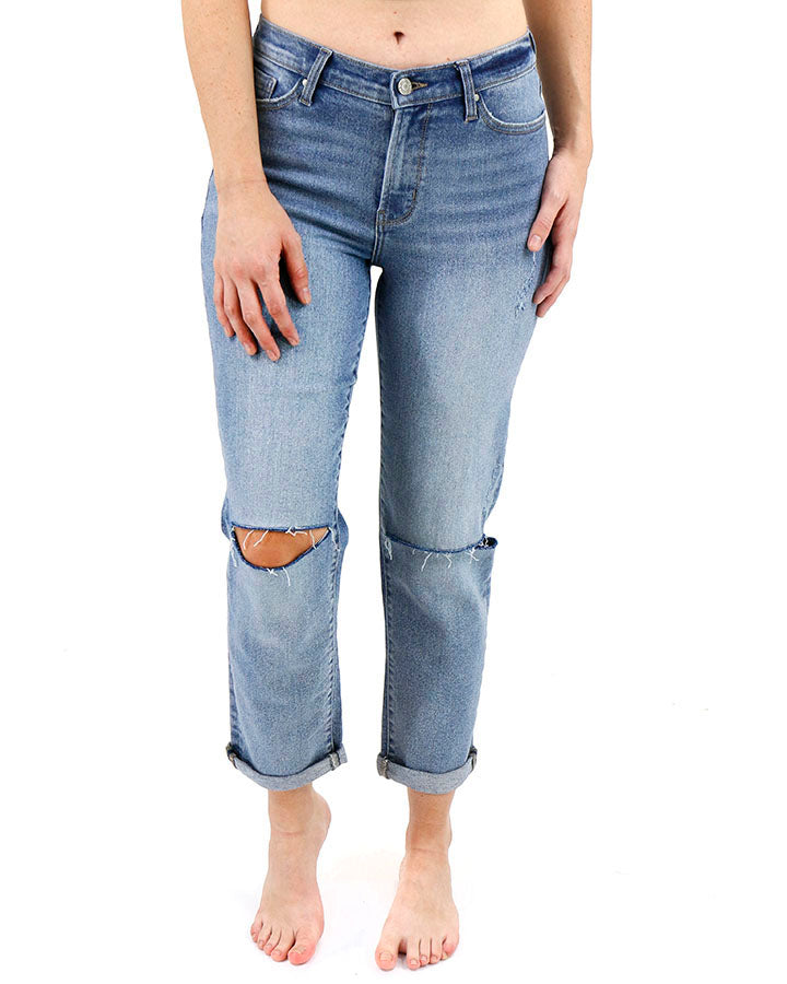 Wide Leg Premium Denim in Distressed Light-Wash - Grace and Lace