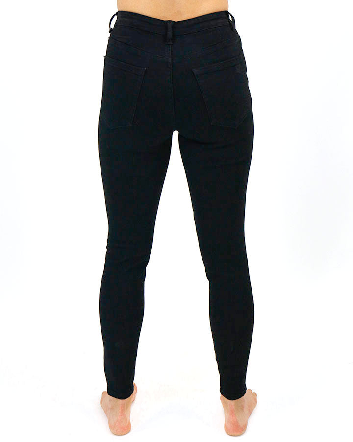 Upcycled Black Denim Jeans Waist Cincher / Waspie Style Boned