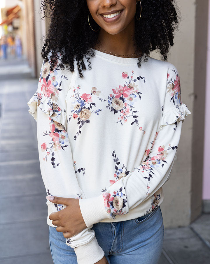 Long Sleeve Knit Floral Sweater