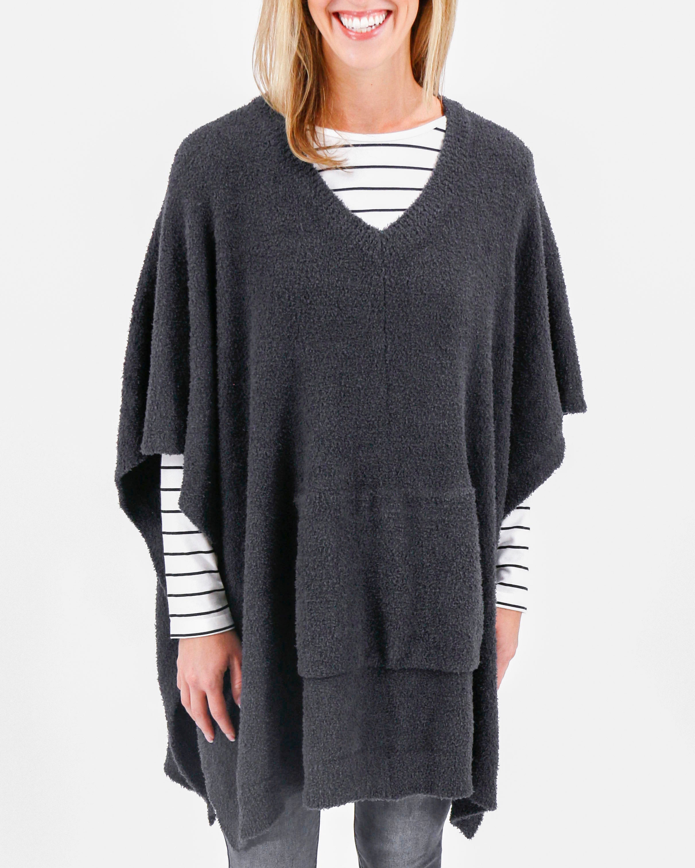 Cloud Blanket Poncho in Charcoal - Grace and Lace